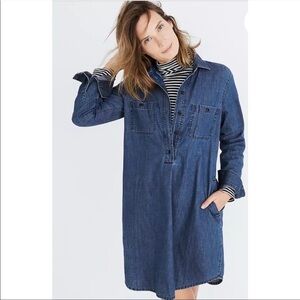 Madewell Denim Long Sleeve Shift Pocket Popover Shirt Dress